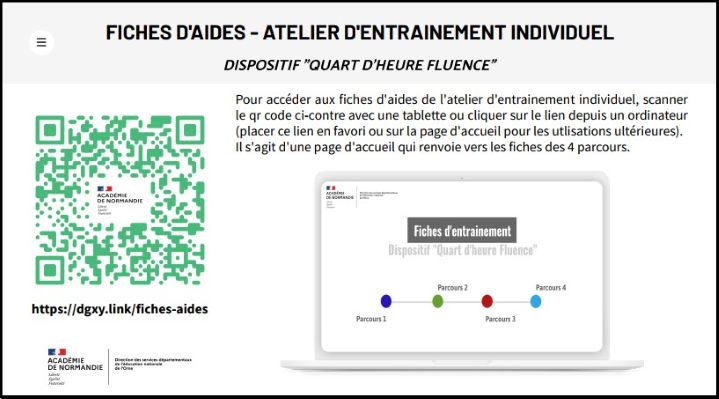 capture d'écran pour montrer la présentation de la page d'accueil du support numérique fiches d'entrainement