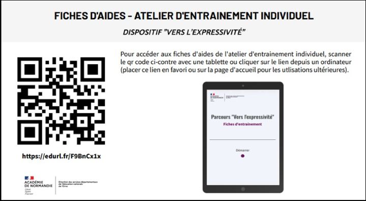 Fiche pour accéder à l'atelier d'entrainement individuel composée d'un lien court et d'un QR Code